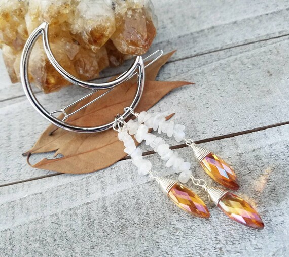 Moonstone Hair Clip - Boho Hair Accessories - Moon Hair  display picture 3