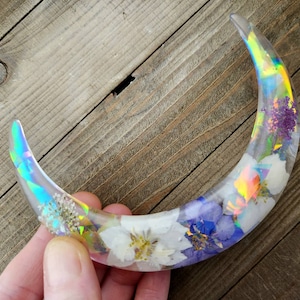 moon hair pick - floral hair fork - moon hair accessories - botanical hair stick - celestial bun holder - moon hair fork - holographic hair