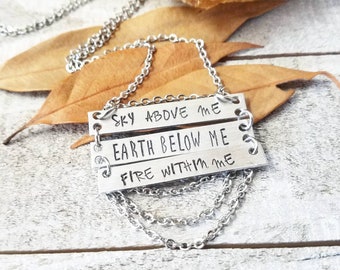 Sky above Earth below fire within - Boho quote necklace - stamped jewelry - silver layered necklace - stacked pendant necklace - witch gift