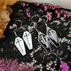 Goth jewelry - coffin earrings - goth charm earrings - tiny coffin charm - goth cross earrings - goth bff gifts