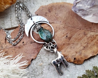 Artemis necklace - Silver geometric jewelry - greek mythology necklace - deer charm necklace - artemis huntress jewelry - celestial jewelry