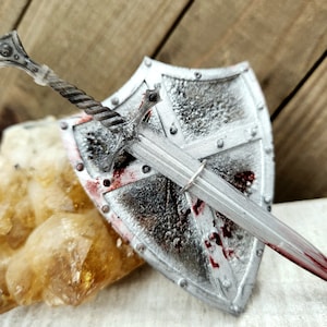Medieval shield brooch - sword accessories - shield and sword - medieval cosplay hairclip - knight shield pin - dragon slayer - medieval pin