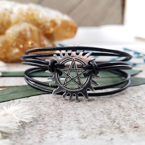 Supernatural bracelet - silver pentacle jewelry - supernatural jewelry - supernatural charm bracelet - anti possession protection sigil
