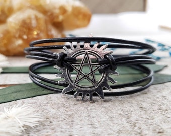 Supernatural bracelet - silver pentacle jewelry - supernatural jewelry - supernatural charm bracelet - anti possession protection sigil