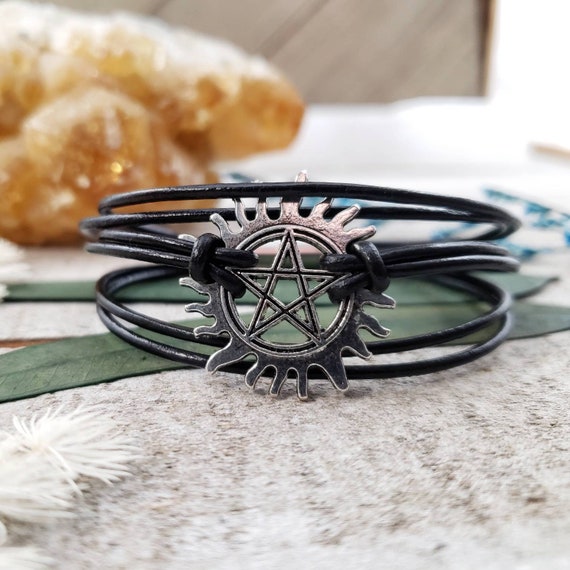 Supernatural bracelet - silver pentacle jewelry - supernatural jewelry - supernatural charm bracelet - anti possession protection sigil