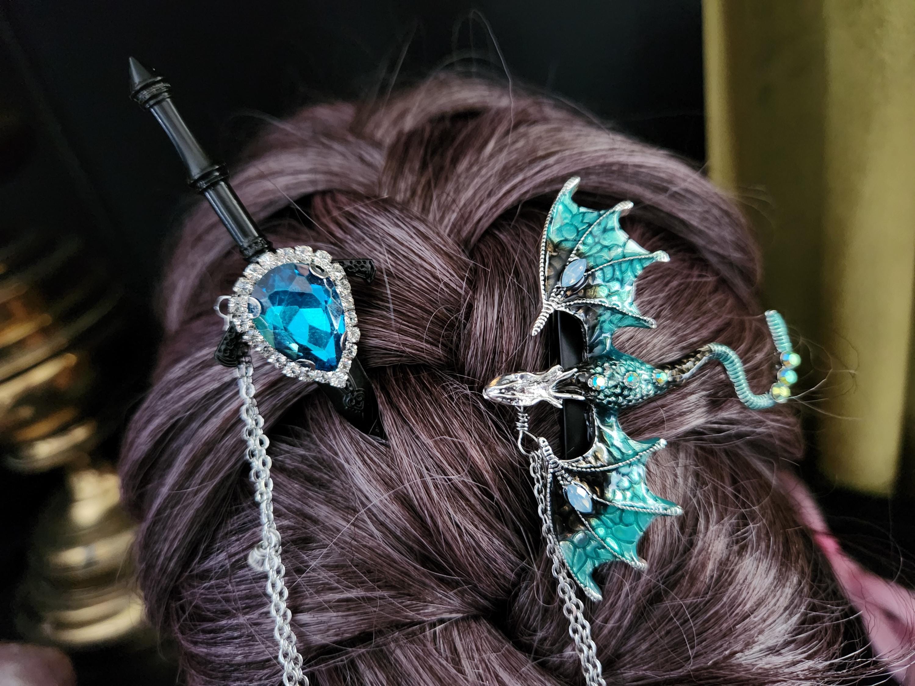 ☆ glass accessory ☆ hair accessory Sword Hair Stick - Dragon Hairclip - Shield Maiden - Medieval Hair