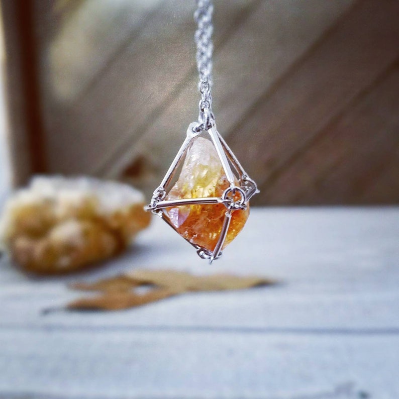 Citrine pendulum necklace Raw citrine necklace prism necklace citrine jewelry gemstone cage necklace gemstone pendulum necklace image 2