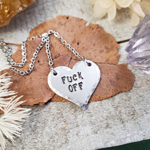 Fuck Jewelry - Silver Heart Necklace - Fuck off Pendant - Curse