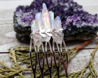 Quartz Crystal Hair Comb Boho Hair Piece Chevron Hair Comb
