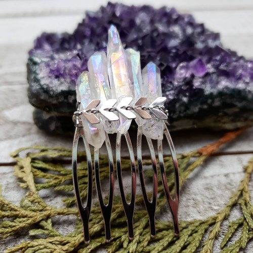 Quartz Crystal Hair Comb - Boho Hair Piece - Chevron Hair  display picture 3
