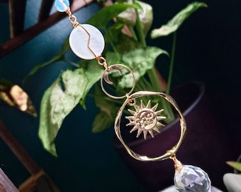 Celestial suncatcher - crystal suncatcher - crystal - sun moon suncatcher - boho home decor - rainbow maker - window crystal sun catcher
