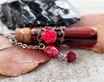 Blood jewelry - Blood vial necklace - crystal vial necklace - gothic statement jewelry - blood necklace - macabre jewelry - goth blood vial