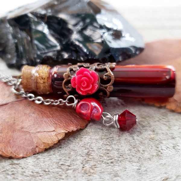 Blood jewelry - Blood vial necklace - crystal vial necklace - gothic statement jewelry - blood necklace - macabre jewelry - goth blood vial