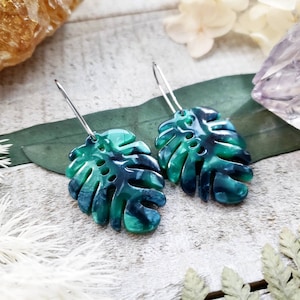 Monstera earrings - tropical jewelry - leaf charm earrings - nature lover gift - monstera leaf jewelry - boho leaf earrings - plant jewelry