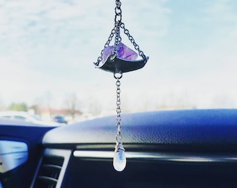 Amethyst car charm - travel mirror charm - travel protection charm - rear view mirror crystal - travel protection gifts - crystal hanger