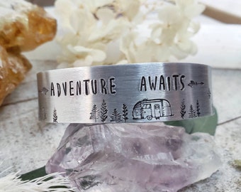 Adventure awaits cuff - wanderlust bracelet - travel jewelry gift - graduate bracelet gift - wide silver cuff - adventure awaits bracelet