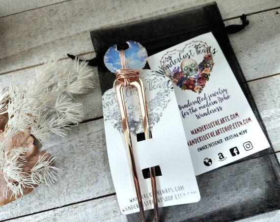 Crystal Moon Hair Pin - Celestial Hair Fork - Crystal Moon - Moon