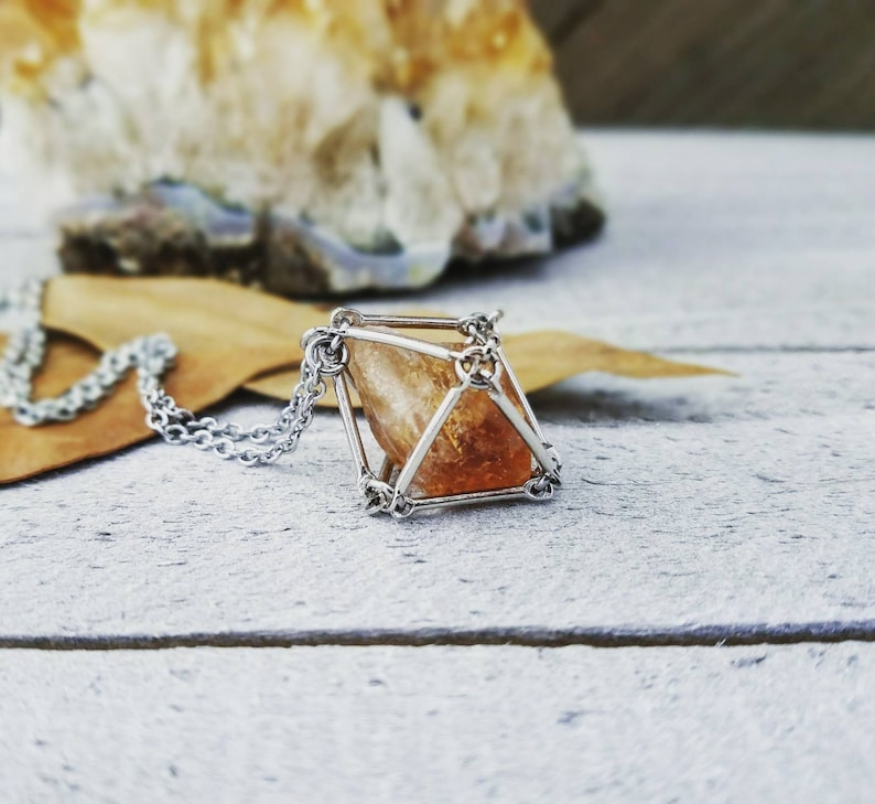 Citrine pendulum necklace Raw citrine necklace prism necklace citrine jewelry gemstone cage necklace gemstone pendulum necklace image 1