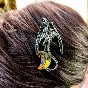 dragon hair clip - crystal moon clip - mythical hair accessory - wyvern hair clip - crystal moon - fantasy hair - dragon lover gifts
