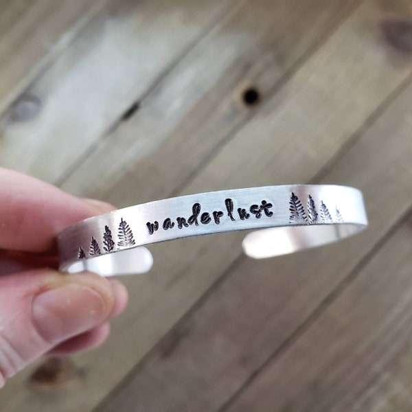 Wanderlust cuff bracelet - quote jewelry - travel bracelet - wanderlust gifts - stamped jewelry - grad gifts - traveler cuff bracelet