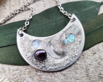 Collar de fase lunar - Joyería celestial - Collar de luna creciente - Collar de piedra lunar - Piedra lunar de junio - Regalo de joyería boho