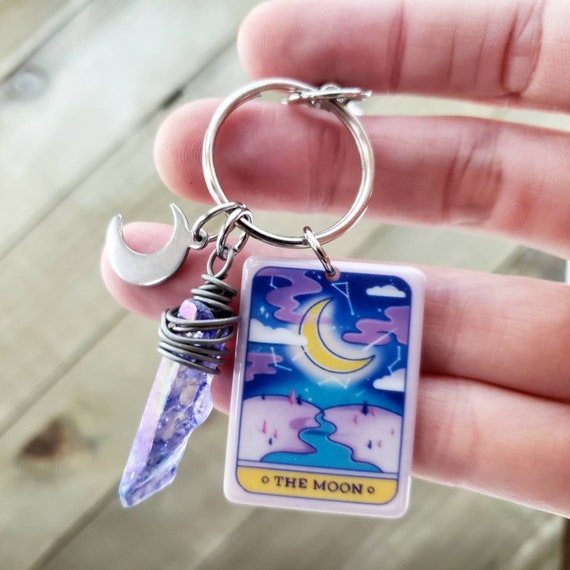 Floral Moon Keychain, Mystical Keychain, Witchy Keychain, Boho Keychains,  Aesthetic Keychains, Boho Accessories, Witchy Accessories, 