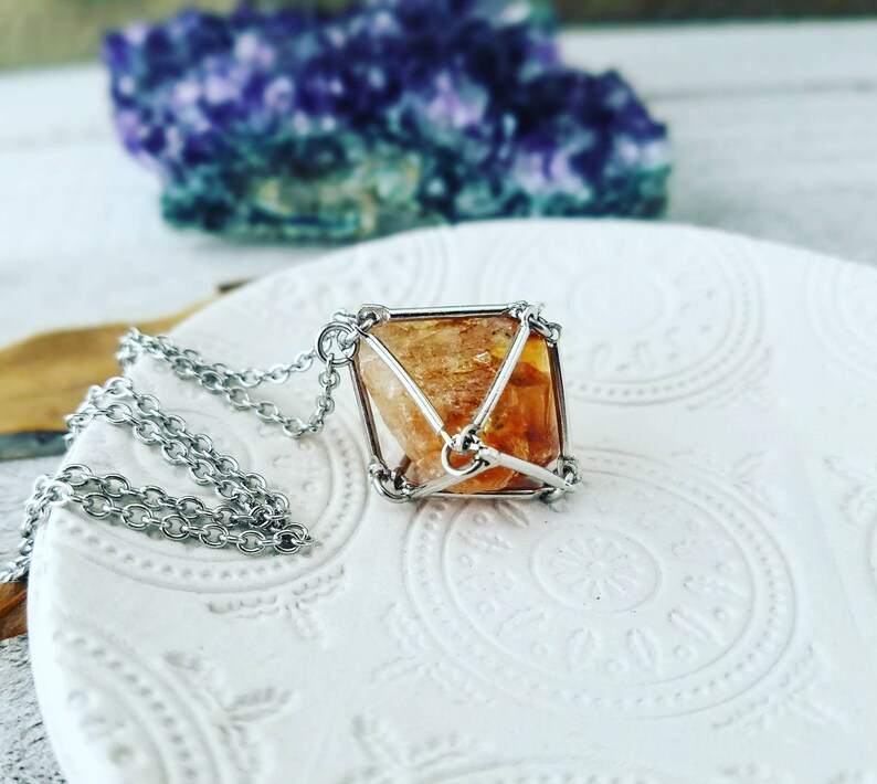 Citrine pendulum necklace Raw citrine necklace prism necklace citrine jewelry gemstone cage necklace gemstone pendulum necklace image 3