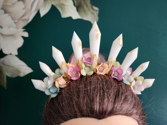 Stunning Handmade Colorful/Pastel Spring Rose Goddess Flower Crown DIY Flower Crown: Apple Blossom, Forget-Me-Nots & Lunaria  main image 3