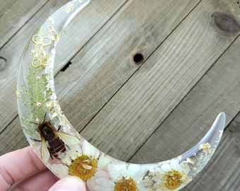 moon hair stick - daisy hair fork - floral hair gifts - botanical hair stick - bee hair accessories - daisy bun holder - bee hair fork