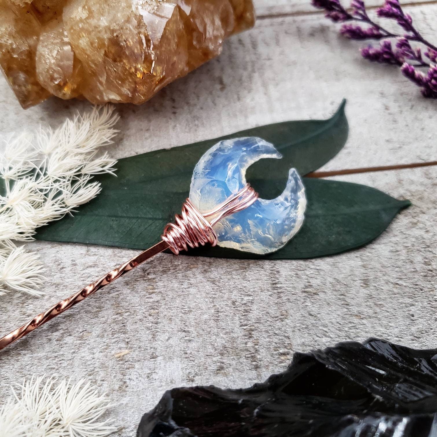 Crystal moon hair pin celestial hair pin crescent moon pin Etsy