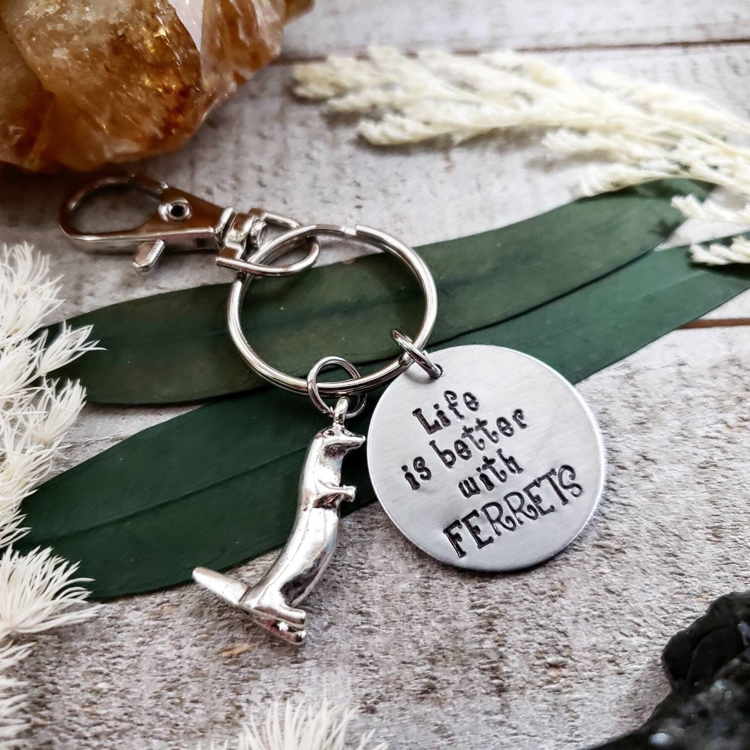 Weasel Key Chain Ferret Keychain - Life is Better With Ferrets - Stamped Charm Keychain ...