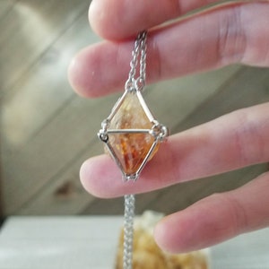 Citrine pendulum necklace Raw citrine necklace prism necklace citrine jewelry gemstone cage necklace gemstone pendulum necklace image 4