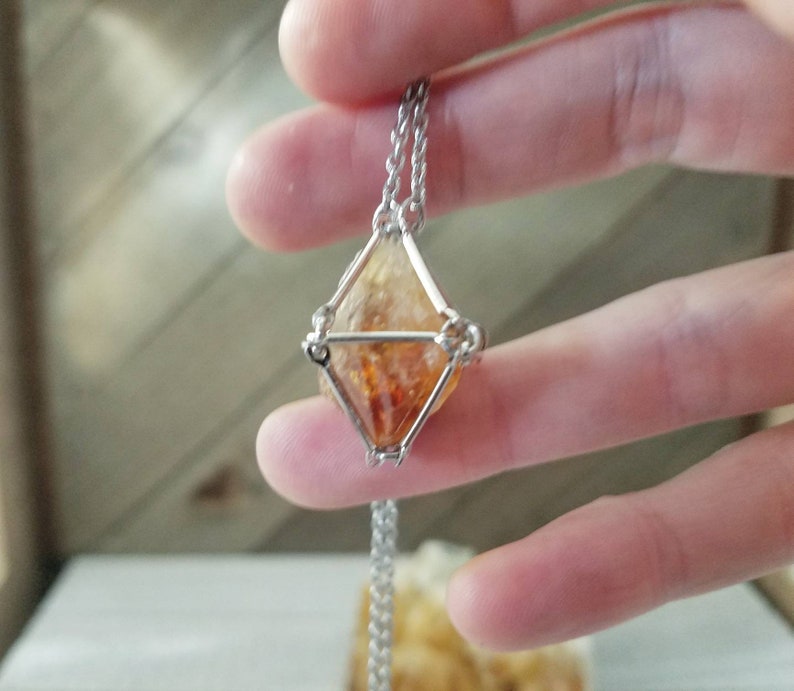 Citrine pendulum necklace Raw citrine necklace prism necklace citrine jewelry gemstone cage necklace gemstone pendulum necklace image 4