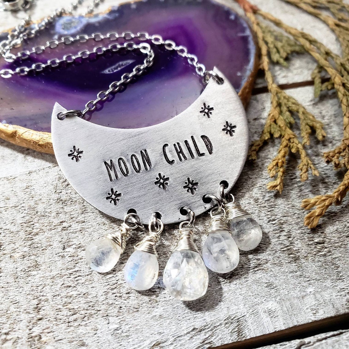 Moon Child Necklace Silver Moon Jewelry Boho Moon Necklace Etsy