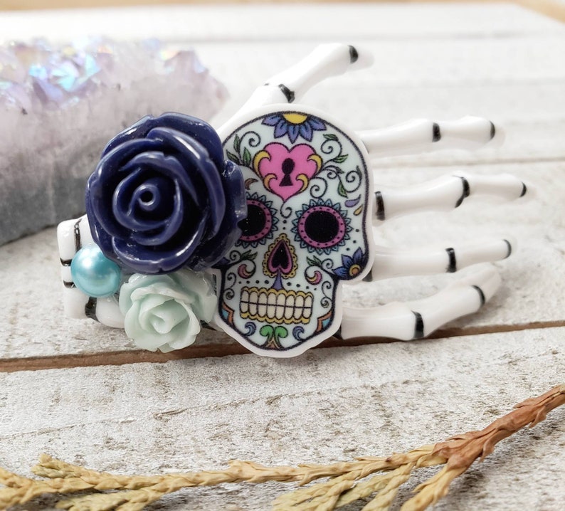 Skeleton hand hair clip \u2022 Dia de Los Muertos \u2022 goth hair accessories \u2022 sugar skull \u2022 skeleton hair clip \u2022 halloween hair accessories