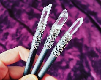 Quartz Crystal hair stick - quartz hair accessory - quartz hair stick - hair jewelry gift - crystal wand hair stick - black wood hair stick