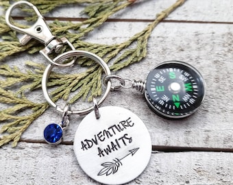 Adventure awaits keychain - Travel charm gift - wanderlust keychain - compass keychain - grad travel gifts - travel keychain gift