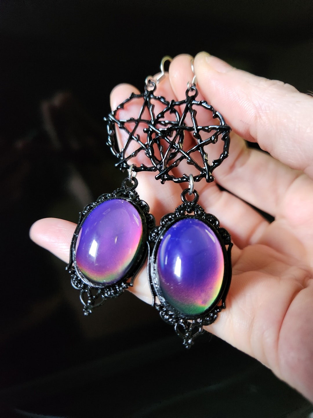 Boucles D’oreilles Nœud De Sorcière Avec Pentagramme Et Tétragramme – Bijou Païen, Protection, Style Celtique