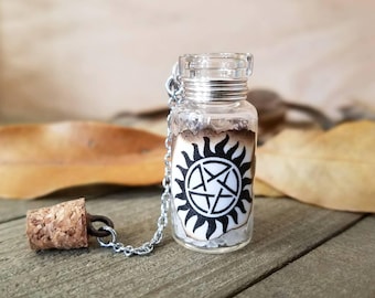 Collana brucia-sale soprannaturale - gioielli fiala soprannaturale - sigillo anti-possessione - regalo migliore amico soprannaturale - collana bottiglia fiala
