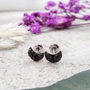 Moon stud earrings - black moon earrings - obsidian gemstone - black moon studs - gemstone moon studs - obsidian studs - scorpio gemstone