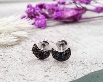 Moon stud earrings - black moon earrings - obsidian gemstone - black moon studs - gemstone moon studs - obsidian studs - scorpio gemstone