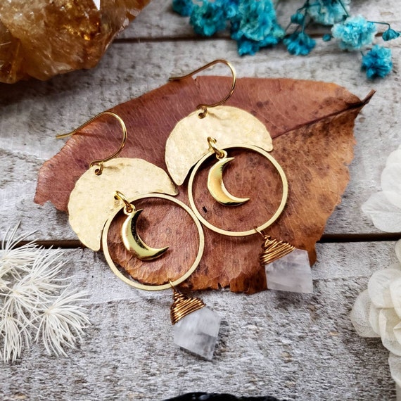 Boho Moon Earrings Artemis Earrings Celestial Jewelry Gifts Gold