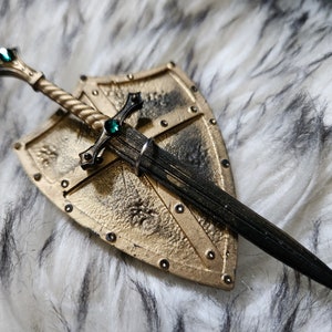 Medieval hair clip - sword hair accessories - shield and sword - medieval cosplay hair clip - resin sword - dragon slayer - knight sword