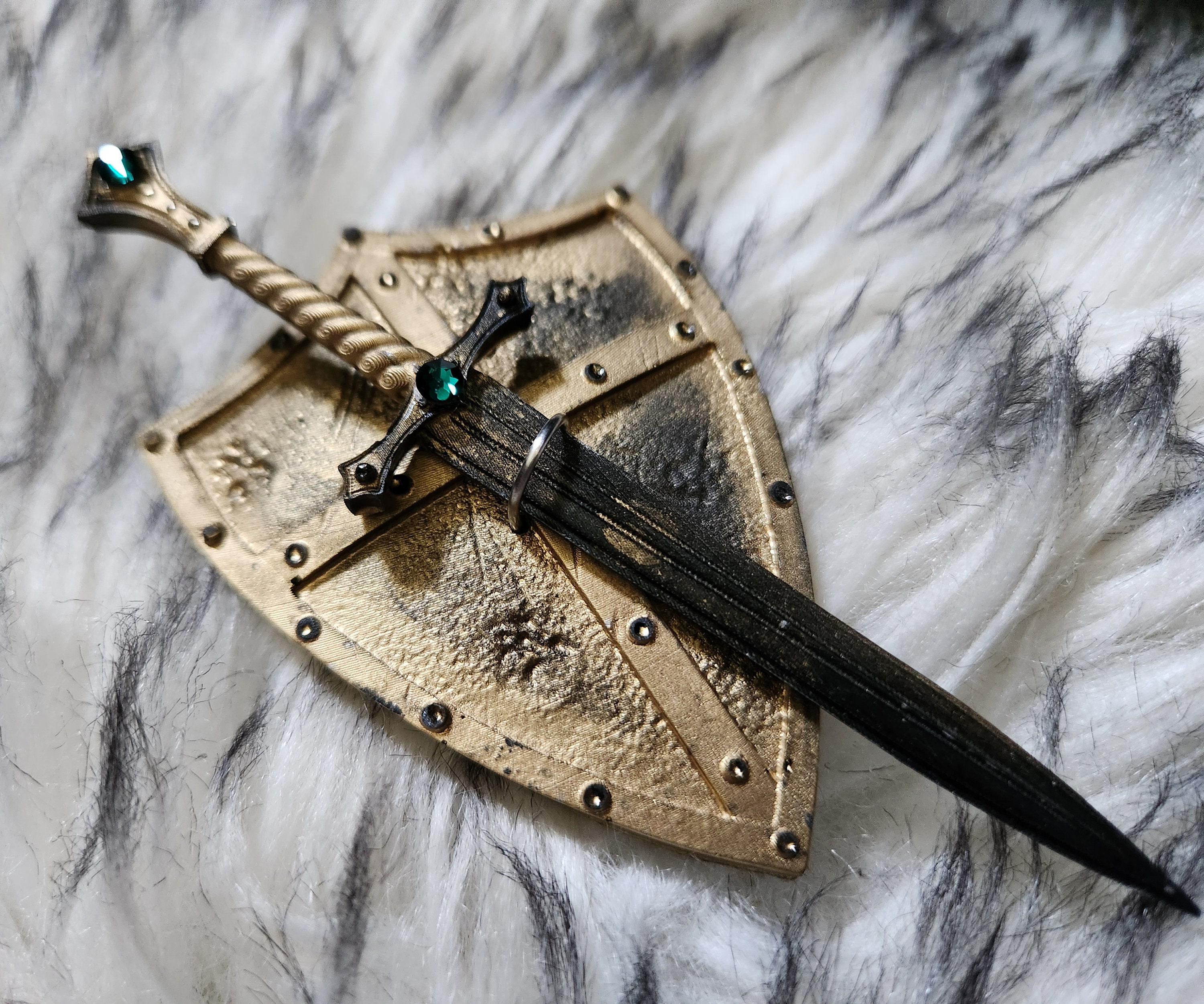 Medieval hair clip - sword hair accessories - shield and sword - medieval cosplay hair clip - resin sword - dragon slayer - knight sword