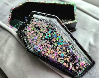 Goth stash box - coffin trinket box - spooky shelf decor - coffin dish - goth coffin decor - coffin box - macabre jewelry box - holographic