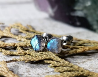 Raw Labradorite studs - labradorite jewelry - raw gemstone earrings - labradorite gemstone earrings - february birthstone jewelry gift