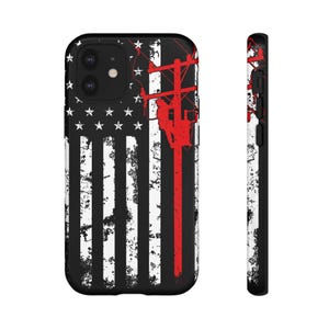 Funda para teléfono American Flag Grunge Liner, funda para teléfono de electricista, regalo para trabajador de líneas eléctricas, equipo de servicios públicos, regalo para obrero