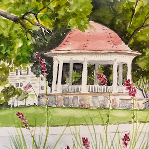 Texas New Braunfels Hill country  art print, gazebo watercolor 8x10”