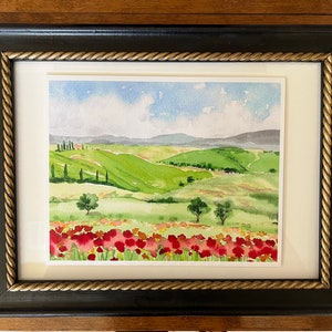 French country landscape painting, watercolor, Italian countryside