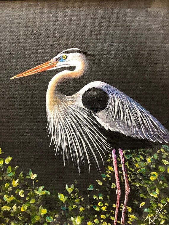 Great blue heron print bird painting print wall art Texas Etsy